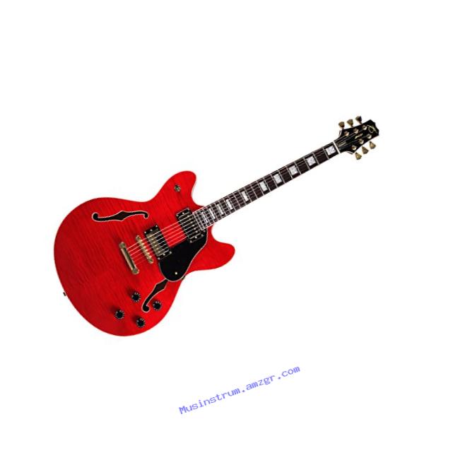 Peavey JF1TRANSRED JF-1 Hollow-Body Jazz Style Electric Guitar, 22 Frets, Maple Neck