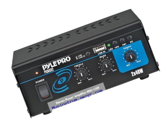 Pyle Home PCAU22 Mini 2x40 Watt Stereo Power Amplifier with USB Input