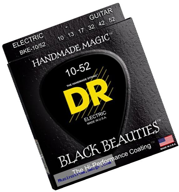 DR Strings Electric Guitar Strings, Black Beauties - Extra-Life Black Coated, 10-52